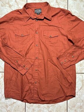 Gibson Mens XL  Pearl Snap Burnt Orange Cotton Blend Western Dual Pockets Shirt